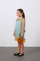 فستان بناتي أخضر نعناعي بتفاصيل كشكشة أورجانزا من...