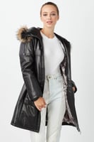 معطف جلد طبيعي مقنع للمرأة من DERIZA - أصلي