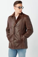 معطف فرو بني للرجال من الجلد الطبيعي من DERIZA - أ...