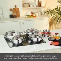 طقم أواني طهي إميرجان XL - فضي - متانة فائقة وتوزي...