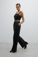 بنطلون واسع الساق فحمي بأبازيم مزخرفة - ROMAN - تر...