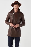 معطف بونو من الجلد البني للرجال من DERIZA - أصلي