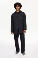 سترة منفوخة طويلة - أسود - ياقة مزينة وجيوب مبطنة...