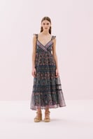 فستان متوسط الطول مكشوف الظهر مزدوج الصدر - لون قي...