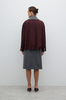 معطف بورجوندي – تفاصيل مخططة وياقة شريطية بسحاب –...