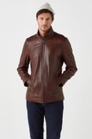 معطف جلد طبيعي جامبو بني للرجال من DERIZA -أصلي