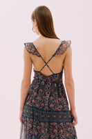 فستان متوسط الطول مكشوف الظهر مزدوج الصدر - لون قي...