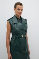 سترة نسائية – أخضر – أنيقة بحزام قابل للإزالة مزدو...