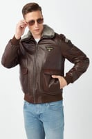 معطف رجالي من الجلد الأصلي مزخرف باللون البني على...