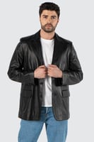 سترة سوداء من الجلد الطبيعي من DERIZA - أصلي