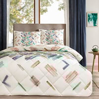 طقم لحاف مزدوج - أخضر بتصميم ضربات فرشاة فنية - قط...