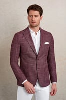 جاكيت كاجوال رجالي أحمر كلاريت بقصة ضيقة من Hatemo...