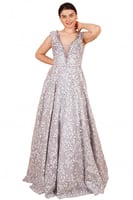 فستان سهرة بتصميم منقوش ومطرز بالأحجار SpringStore