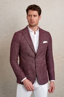 جاكيت كاجوال رجالي أحمر كلاريت بقصة ضيقة من Hatemo...