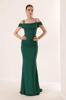 فستان سهرة نسائي أخضر زمردي من By-Saygi بايسيجاي -...