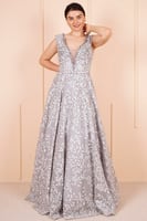 فستان سهرة بتصميم منقوش ومطرز بالأحجار SpringStore