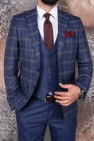 بدلة رجالي زرقاء بمربعات بيج من Pr-paco-romano-أصل...