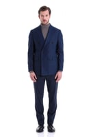 جاكيت رجالي باللون الأزرق الداكن بقصة ضيقة بياقة م...