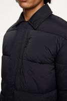 سترة منفوخة طويلة - أسود - ياقة مزينة وجيوب مبطنة...