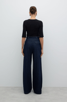 بنطلون جينز واسع الساق مطوي مع حزام خصر - أزرق داك...