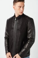 معطف جلد التمساح المطبوع من جلد الغزال الأسود من D...