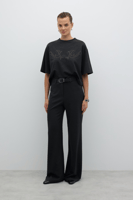 بنطلون واسع الساق مع أبازيم مزخرفة - أنثراسيت - أن...