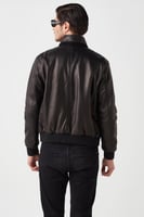 معطف جلد طبيعي أسود جامبو للرجال من DERIZA - أصلي