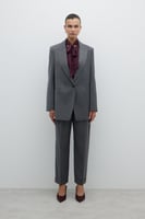 سترة صوفية رمادية بزر واحد وجيوب - تصميم كلاسيكي -...