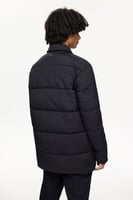 سترة منفوخة طويلة - أسود - ياقة مزينة وجيوب مبطنة...