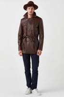 معطف بونو من الجلد البني للرجال من DERIZA - أصلي