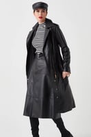 معطف واق من المطر للنساء من الجلد الطبيعي باللون ا...