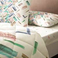 طقم لحاف مزدوج - أخضر بتصميم ضربات فرشاة فنية - قط...