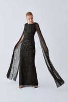 فستان خطوبة أسود مزين بالترتر من التول - ROMAN - ت...