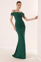 فستان سهرة نسائي أخضر زمردي من By-Saygi بايسيجاي -...