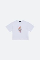 تيشيرت نسائي أبيض – قصة مربعة – طباعة جرافيكية موس...