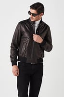 معطف جلد طبيعي أسود جامبو للرجال من DERIZA - أصلي