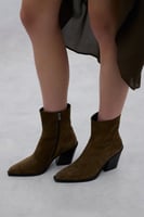 حذاء كعب جلد غزال أخضر زيتي - أنيق كاحل - ROMAN -...