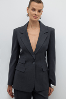 سترة بليزر صوفية رمادية داكنة بزر واحد - تصميم كلا...