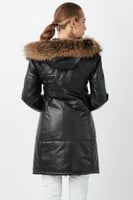 معطف جلد طبيعي مقنع للمرأة من DERIZA - أصلي