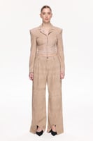 بنطال جلد الغزال - بيج - نسائي - تصميم فاخر واسع -...