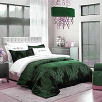 طقم مفرش ولحاف مطرز - أخضر زمردي - مظهر متكامل لغر...