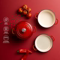 طقم أواني طهي إمسان فورتينو - أحمر - توزيع حرارة م...