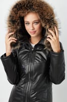 معطف جلد طبيعي مقنع للمرأة من DERIZA - أصلي