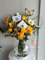 فازة ورد مع سمك و شوكلت || ورد اصفر