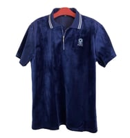 تيشيرت بولو مخملي ازرق فضفاض (اوفر سايز) (زي المعه...