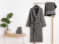 طقم روب استحمام لاين 4 قطع من القطن - رمادي داكن -...