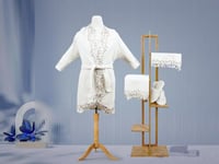 طقم روب استحمام عرائس امارا 5 قطع من القطن - أبيض