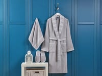 طقم روب استحمام 4 قطع من نسج الجاكار القطني-رمادي...