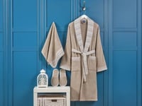 طقم روب استحمام 4 قطع من نسج الجاكار القطني-بيج -...