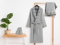 طقم روب استحمام لاين 4 قطع من القطن - رمادي - قياس...